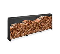 Relaxdays Estantería Leñero con Cubierta, para Troncos a Partir de 25 cm, de Hierro, Estante para Leña, 110 x 322 x 29 cm, Negro