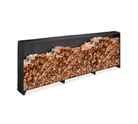 Relaxdays Leñero con Cubierta, para Troncos a Partir de 25 cm, de Hierro, Estante para Leña, 110 x 322 x 29 cm, Negro