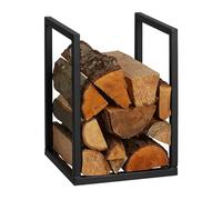 Relaxdays Leñero de Chimenea Metálico, 40 x 30 x 30 cm, Estante de Leña para Interior, para Troncos y Astillas, Negro
