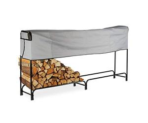 Relaxdays Leñero Exterior, Leñera Interior, con Cubierta, Acero, 122 x 245 x 40 cm, Negro