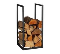 Relaxdays Leñero para Chimenea Mediano, Metal, 60x30x30 cm, Estante de Leña para Interior, para Apilar Troncos, Negro
