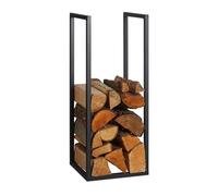 Relaxdays Leñero para Chimenea y Estufa, Metal, 75x30x30 cm, Estante de Leña para Interior, para Apilar Troncos, Negro, Hierro