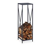 Relaxdays Leñero Vertical, Soporte Leña Metal, 112x34x34 cm, Bandeja Leños Acero, Accesorio Chimenea, Interior, Gris