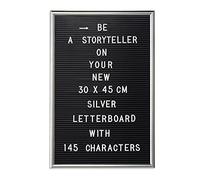 Relaxdays Letter Board con Marco de Madera, Pizarra 145 Letras, Números y Símbolos, 30x45, Plateado, PP, Plata, 44,5 x 29,5 x 1,8 cm