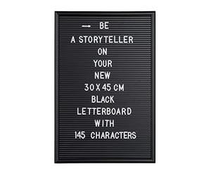 Relaxdays Letter Board con Marco de Madera, Pizarra 145 Letras, Números y Símbolos, Plástico, 30x45, Negro