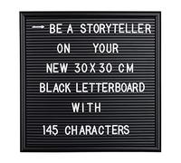 Relaxdays Letter Board con Marco, Pizarra 145 Letras, Números y Símbolos, PP y Madera, 30 x 30, Negro, 1 Unidad