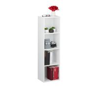 relaxdays Librería, Cuatro estantes, Mueble Auxiliar, Estrecha, Moderna, Aglomerado, 106 x 30 x 23 cm, 1 Ud., Blanco