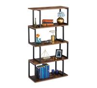 Relaxdays Librería, Diseño Industrial, 5 Baldas, MDF y Metal, 136 x 73 x 30 cm, Estantería de Pie, Marrón/Negro
