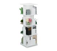 Relaxdays Librería Giratoria, Estantería Rotatoria 360º, 3, Organizador Libros, Cuadrada, 125,5x39x39 cm, Blanca, Acero, Tablero de Fibras, 4 baldas