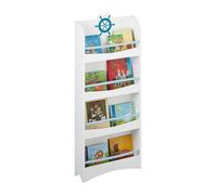 Relaxdays Librería Infantil, 124x50,5x15 cm, Estantería Libros con 4 Compartimentos, MDF, Diseño Timón, Blanca y Azul, Tablero de Fibras