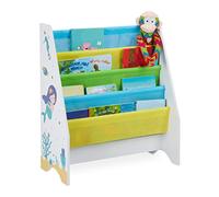 Relaxdays Librería Infantil, 4 Bolsas Tela Colgantes, Diseño Sirenas, Estantería Libros, 71 x 62 x 29 cm, Multicolor