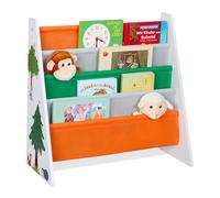 Relaxdays Librería Infantil, 60 x 62,5 x 28 cm, Organizador Libros para Niños, Bolsas de Tela, con Animales, Multicolor, Tablero de Fibras