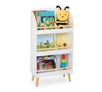 Relaxdays Librería Infantil, 95,5 x 50 x 24 cm, 3 Estantes Abiertos para Libros, Estantería Niños, Blanco y Natural, Tablero de Fibras, Madera