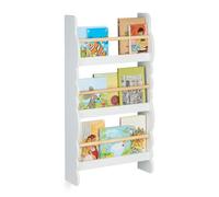 Relaxdays Librería Infantil de Pared, 3 Estantes para Libros, 80x42,5x14 cm, Estantería Diseño Nubes, Blanco y Natural, Madera, Tablero de Fibras