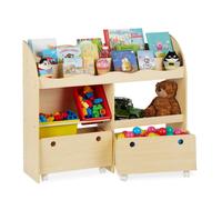 Relaxdays Librería Infantil, Estantería para Niños, Guarda Juguetes con Cajas Almacenaje, DM, 88 x 108 x 29 cm, Beige