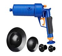 Relaxdays Limpiador de Tuberías Aire Comprimido, Desagües Obstruidos, Baño y Cocina, 4 Accesorios, Válvula Presión, Azul, 30 x 8,5 x 27 cm