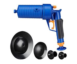 Relaxdays Limpiador de Tuberías Aire Comprimido, Desagües Obstruidos, Baño y Cocina, 4 Accesorios, Válvula Presión, Azul
