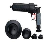 Relaxdays Limpiador Tuberías Aire Comprimido, Desagües Obstruidos, Lavabo, WC y Ducha, 4 Accesorios, Desatascador, Negro, 27 x 9 x 30 cm