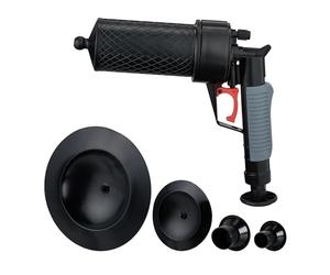 Relaxdays Limpiador Tuberías Aire Comprimido, Desagües Obstruidos, Lavabo, WC y Ducha, 4 Accesorios, Desatascador, Negro