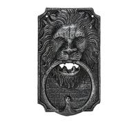 Relaxdays Llamador Puerta León, Hierro Fundido, Aldaba Envejecida Puertas, 19,5x12x6 cm, Cabeza de León, Color Plateado