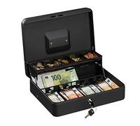 Relaxdays Lockable Cash Box Caja para Dinero con Cerradura (8,5 x 30,5 x 24,5 cm), Color Azul, Plástico, 70% Hierro, 10% acero, H x W x D: 8.5 x 30.5 x 24.5 cm