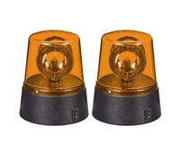 Relaxdays Luces Policía, Pack de 2, Balizas Giratorias Decorativas, Accesorios Fiestas, a Pilas, LED, Naranja y Negro, 11,5 x 9,5 cm