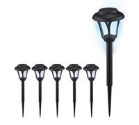 Relaxdays Luces Solares Frías Set de 6, Faroles LED Piqueta, 39 x 11 cm, Iluminación Moderna de Jardín, Exterior, Negro, 39 x 11 x 11 cm