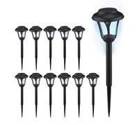 Relaxdays Luces Solares Frías Set de 12, Faroles LED Piqueta, 39 x 11 cm, Iluminación Moderna de Jardín, Exterior, Negro, 39 x 11 x 11 cm