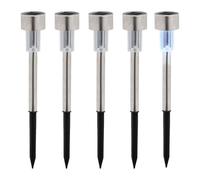 Relaxdays Luces Solares Set 5 Luz Blanca Fría, Impermeable, Sensor Crepuscular, Faroles LED, 31x4,5cm, Plateado y Negro