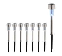 Relaxdays Solares Set 8 Acero INOX, Luz Blanca Fría, Sensor Crepuscular, Faroles LED, 31x4,5cm, Plateado y Negro, Inoxidable