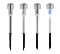 Relaxdays Solares Set 4 Acero INOX, Luz Blanca Fría, Sensor Crepuscular, Faroles LED, 31x4,5cm, Plateado y Negro, Inoxidable