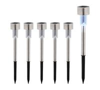 Relaxdays Solares Set 6 Acero INOX, Luz Blanca Fría, Sensor Crepuscular, Faroles LED, 31x4,5cm, Plateado y Negro, Inoxidable