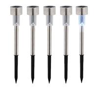 Relaxdays Solares Set 5 Luz Blanca Fría, Impermeable, Sensor Crepuscular, Faroles LED, 31x4,5cm, Plateado y Negro, Acero Inoxidable