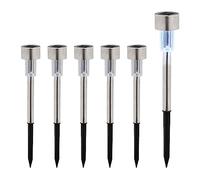 Relaxdays Luces Solares Set 6 Acero INOX., Luz Blanca Fría, Sensor Crepuscular, Faroles LED, 31x4,5cm, Plateado y Negro