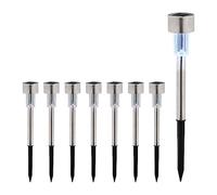 Relaxdays Luces Solares Set 8 Acero INOX., Luz Blanca Fría, Sensor Crepuscular, Faroles LED, 31x4,5cm, Plateado y Negro
