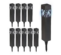 Relaxdays Luces Solares Suelo Set 10, Luz Blanca Cálida, Impermeables, Sensor Crepuscular, Focos LED, 41x6x6 cm, Negro