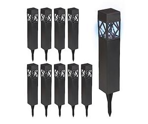 Relaxdays Luces Solares Suelo Set 10, Luz Blanca Cálida, Impermeables, Sensor Crepuscular, Focos LED, 41x6x6 cm, Negro