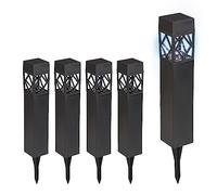 Relaxdays Luces Solares Suelo Set de 5, Luz Blanca Cálida, Impermeables, Sensor Crepuscular, Focos LED, 41x6x6 cm, Negro