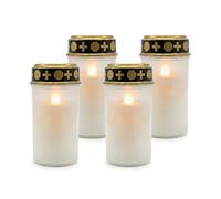 Relaxdays Luz LED para tumbas, Set de 4, Llama Parpadeante, Resistente a la Intemperie, con batería, plástico, Blanca, 1