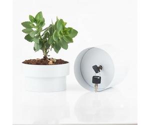 Relaxdays Maceta caja fuerte, escondite para dinero, llaves y valores, 13×12,5 cm, compartimento secreto, blanco