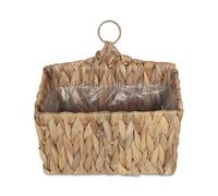 Relaxdays Maceta Colgante de Agua, Hierbas, Plantas, HBT 29 x 28 x 15 cm, Cesta Trenzada, Forro, Anillo, Natural, Fibra Vegetal, Hierro, Plástico