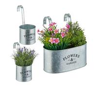 Relaxdays Maceta Colgante Metal, Set de 3, 2 Tamaños, Hierro Galvanizado, Macetero Flores para Colgar, Balcón, Plateado
