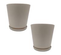 Relaxdays Maceta con plato, set de 2 unidades beige
