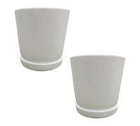 Relaxdays Maceta con plato, set de 2 unidades blanco