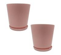 Relaxdays Maceta con plato, set de 2 unidades fucsia
