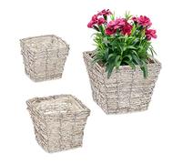 Maceta ratán Set 3 maceteros Portamacetas Cesta plantas Macetero cuadrado
