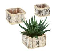 Relaxdays Macetas, 3 Tamaños Diferentes, Rectangulares, Abedul, Maceteros con Forro, Interior y Exterior, Blanco/Natural, Madera, 14 x 22,5 x 22,5 cm