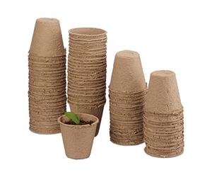 Relaxdays Macetas biodegradables, Set de 240 macetas Redondas, Celulosa, 8 cm, Beige