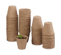 Relaxdays Macetas biodegradables, Set de 80 macetas Redondas, Celulosa, 8 cm, Beige