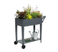 Relaxdays Macetero alto 2 ruedas & estante antracita